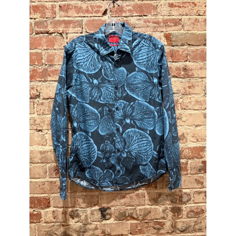 HUGO Boss Blue Orchid Floral Print Button Up Shirt XS - Picture 8 of 15